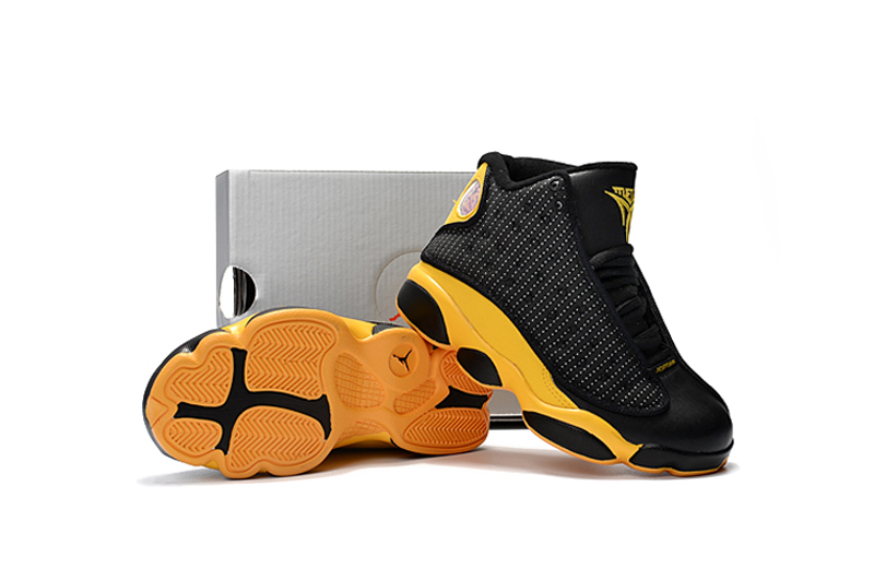 New Air Jordan 13 Black Yellow Shoes For Kids - Click Image to Close